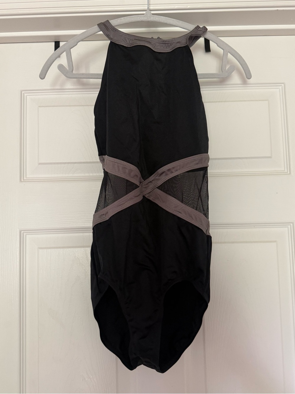 Double Platinum Performance Wear Black And Grey Mesh Leotard
